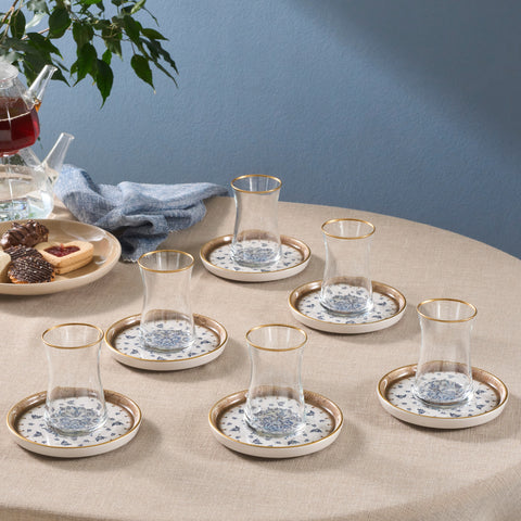 Topkapi - Service à thé turc 18 pièces Filiz-Sultan, 6 verres à thé, 6 sous-verres, 6