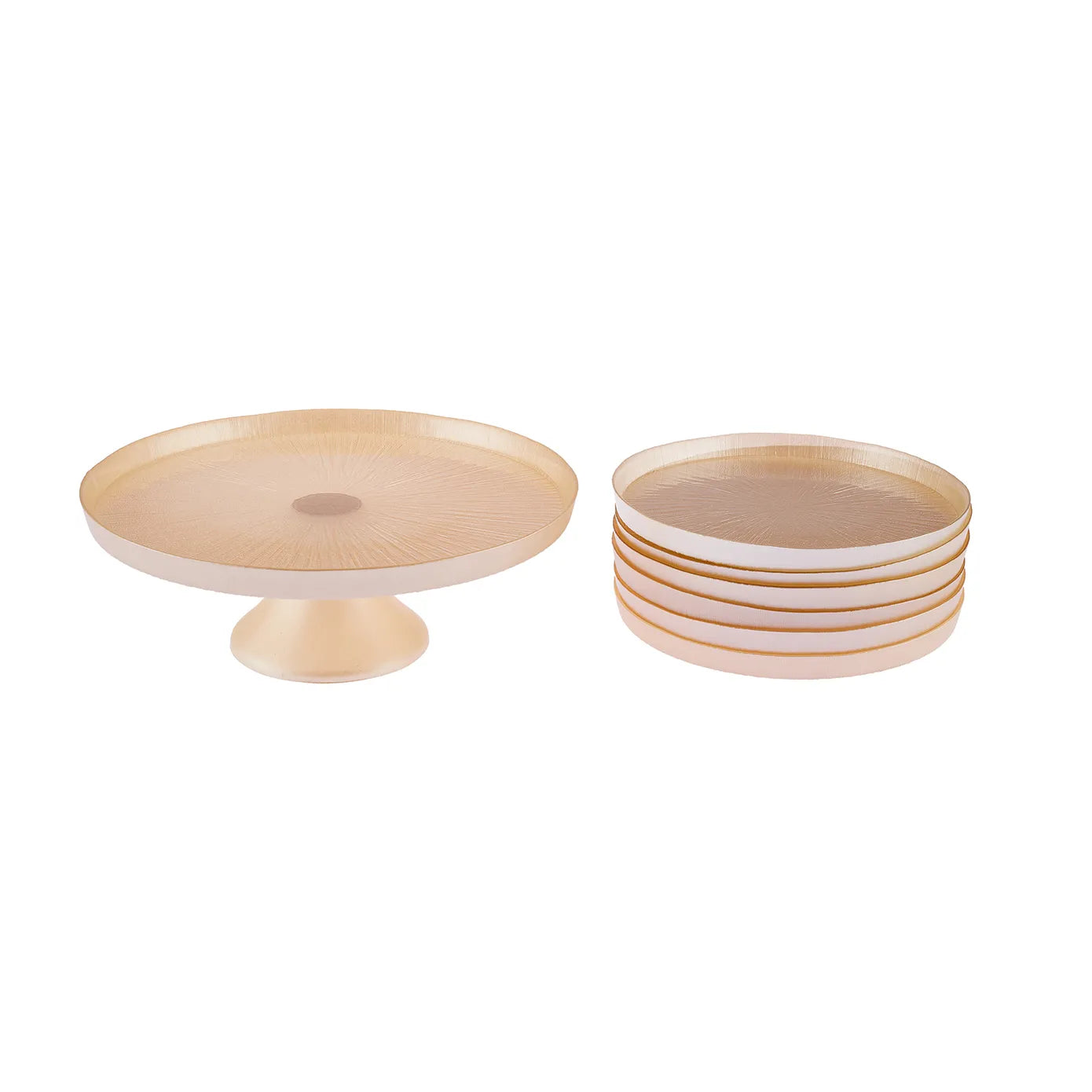 Karaca Eucaliyptus - Service à Dessert 7 Pièces En Verre Marron | 6 Assiettes + Présentoir à Gâteau