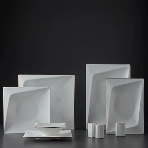 Jumbo Fold Gold 58-Piece Square Dinner Set for 12 Persons