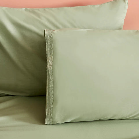 Karaca Home Alia 100% Cotton Frilled Double Bedspread Set Sage
 