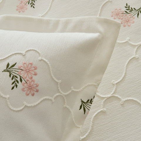 Karaca Home Myra Bloemgeborduurde Tweepersoons Bedsprei Ecru