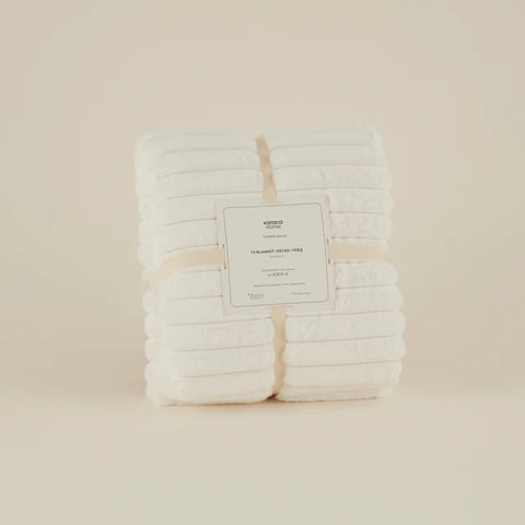 Karaca Stripe Sherpa Witte Deken 130x150