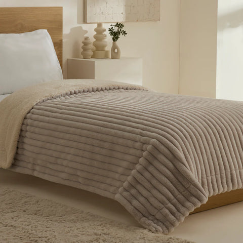 Karaca Stripe Sherpa Gray Blanket 150x200  