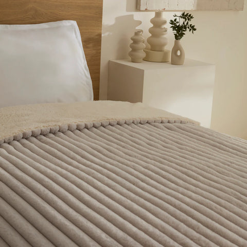 Karaca Stripe Sherpa Gray Blanket 150x200  