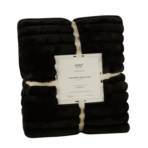 Karaca Stripe Sherpa Zwarte Deken 130x150 cm