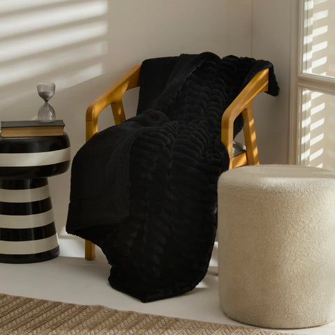 Karaca Stripe Sherpa Zwarte Deken 130x150 cm