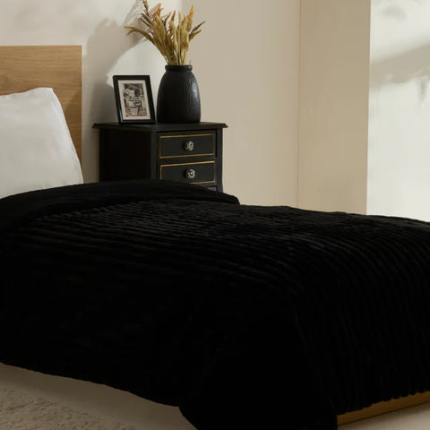 Karaca Stripe Sherpa Zwarte Deken 150x200
