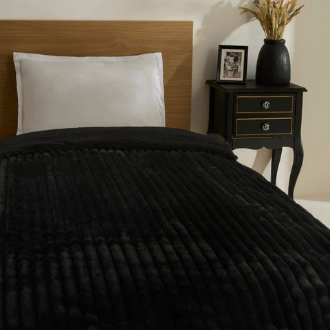 Karaca Stripe Sherpa Zwarte Deken 150x200