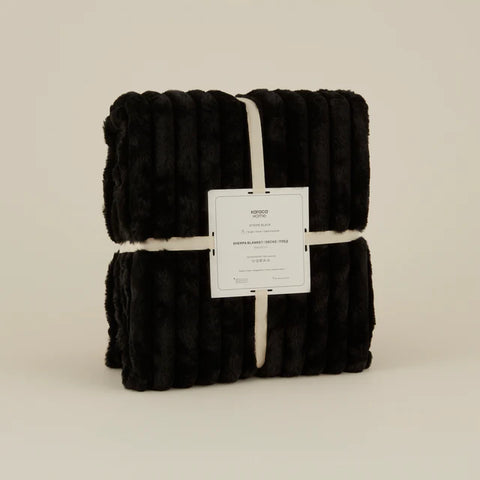 Karaca Stripe Sherpa Zwarte Deken 150x200