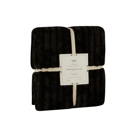 Karaca Stripe Sherpa Zwarte Deken 150x200