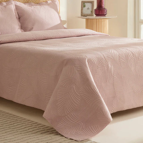 Leaf Sprei Set Poederroze 230x240 cm + 2 (50x70 cm)