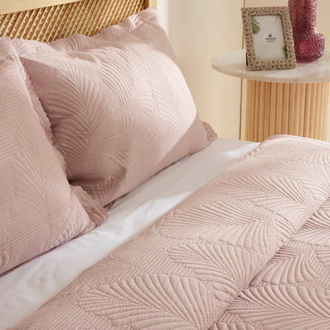 Leaf Sprei Set Poederroze 230x240 cm + 2 (50x70 cm)