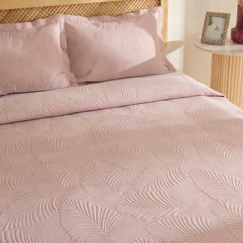Leaf Sprei Set Poederroze 230x240 cm + 2 (50x70 cm)