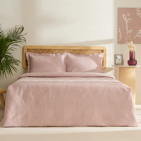 Leaf Sprei Set Poederroze 230x240 cm + 2 (50x70 cm)