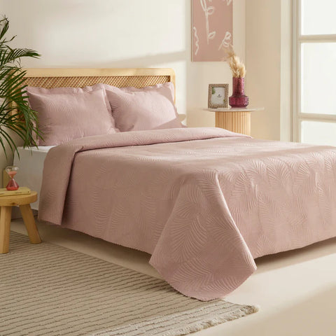 Leaf Sprei Set Poederroze 230x240 cm + 2 (50x70 cm)