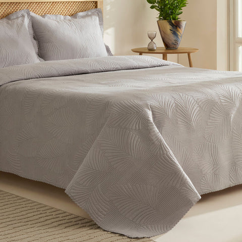 Leaf Bedspread Set Gray 230x240 cm + 2 (50x70 cm)