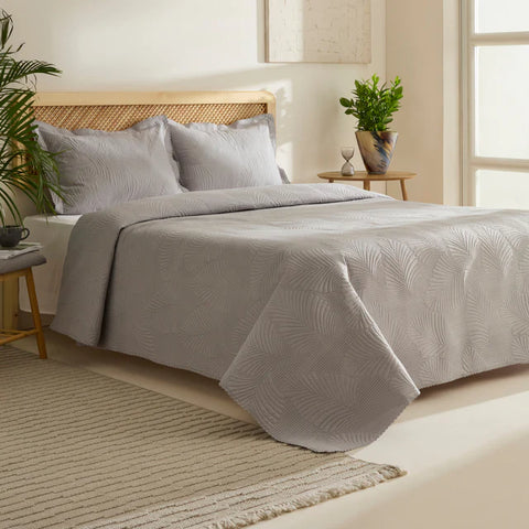 Leaf Bedspread Set Gray 230x240 cm + 2 (50x70 cm)