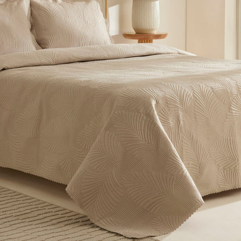 Leaf Beddensprei Set Beige 230x240 cm + 2 (50x70 cm)