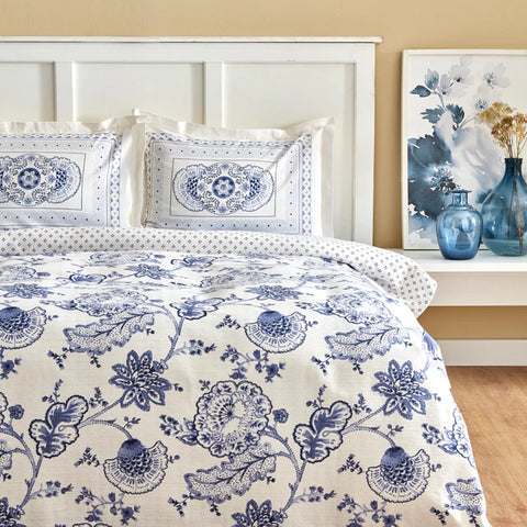 Karaca Amar Blau 100% Katoenen Dekbedovertrek Set voor Tweepersoonsbed