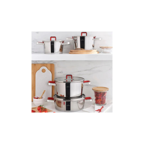 Karaca Merlot - 8-delige set stalen pannen