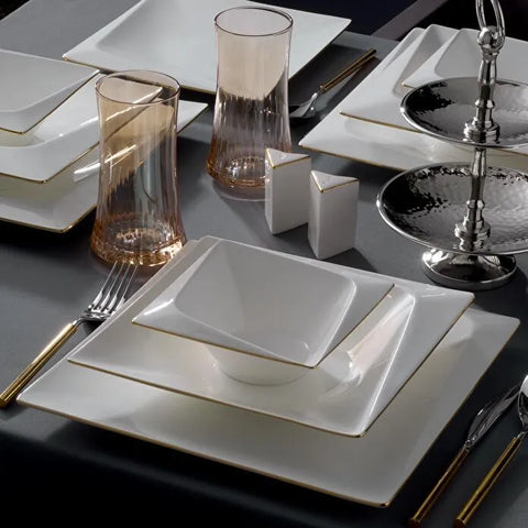 Jumbo Fold Gold 58-Piece Square Dinner Set for 12 Persons