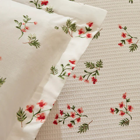 Karaca Silvie 100% Katoenen Eenpersoons Pique Set, Rood