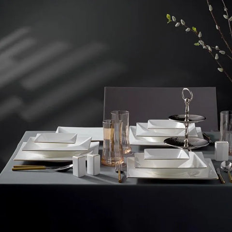 Jumbo Fold Gold 58-Piece Square Dinner Set for 12 Persons