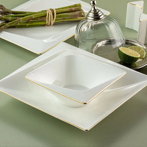 Jumbo Fold Gold 58-Piece Square Dinner Set for 12 Persons