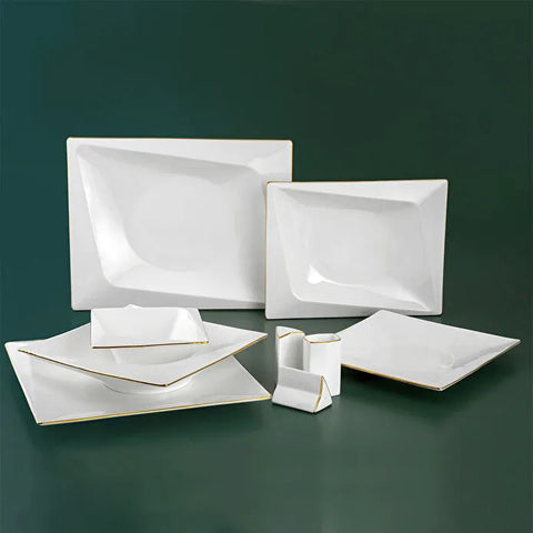 Jumbo Fold Gold 58-Piece Square Dinner Set for 12 Persons