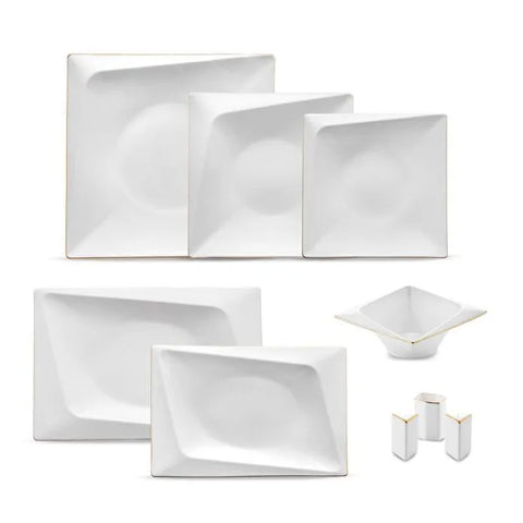 Jumbo Fold Gold 58-Piece Square Dinner Set for 12 Persons
