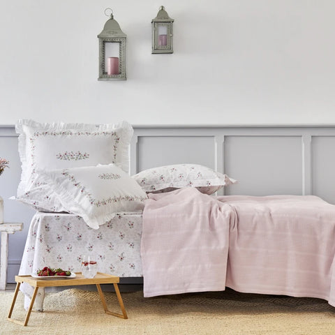 Karaca Home Ferula Powder Pink Double Ruffled Bedspread Set
 