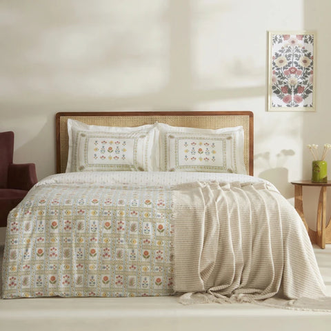 Karaca Home Arty 100% Katoen Tweepersoons Dekbedovertrek en Deken Set