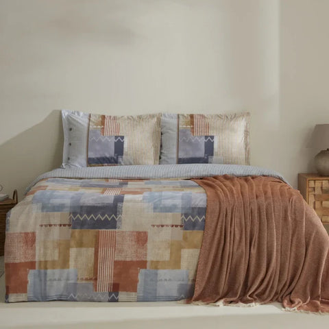 Karaca Home Simon 100% Cotton Double Bed Duvet Cover and Blanket Set
 