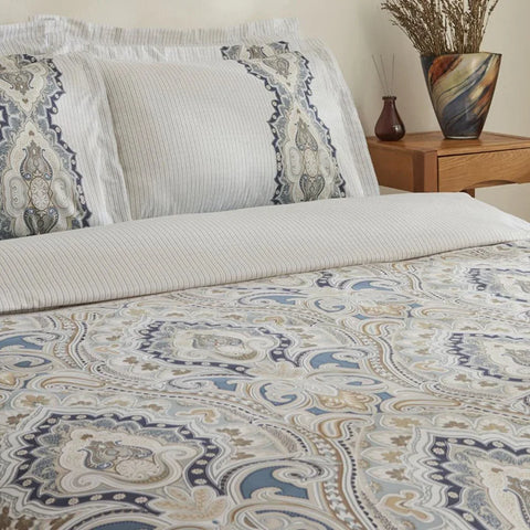 Karaca Lemy 100% Cotton Satin Duvet Cover Set, Double, Blue