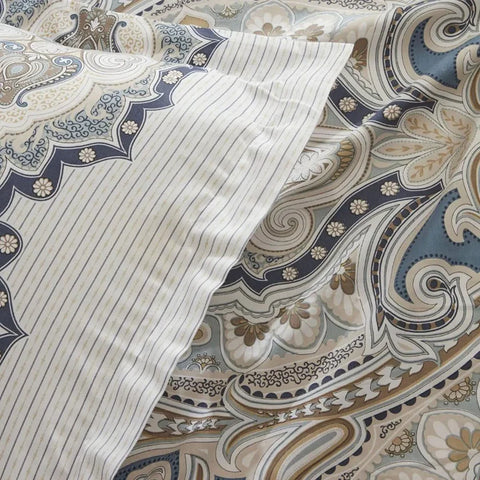 Karaca Lemy 100% Cotton Satin Duvet Cover Set, Double, Blue