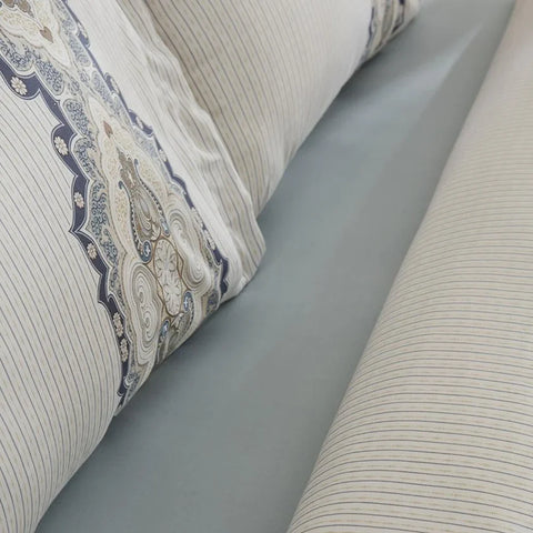 Karaca Lemy 100% Cotton Satin Duvet Cover Set, Double, Blue