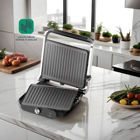 Homend Grilliant 1366H Tosti- en Grillapparaat met uitneembare gietijzeren platen en roestvrijstalen behuizing