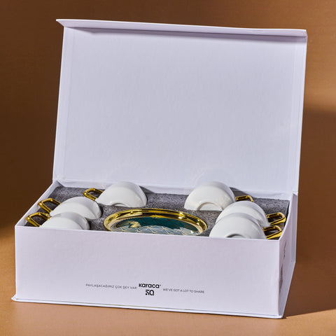 Karaca Verde 12 Piece Porcelain Espresso Turkish Coffee Cup Set for 6 People, 100ml, Multi