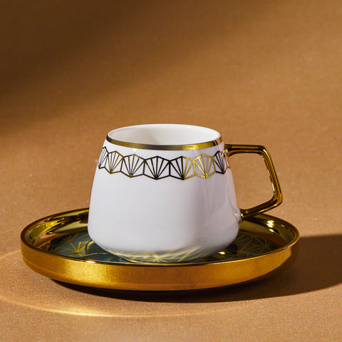 Karaca Verde 12 Piece Porcelain Espresso Turkish Coffee Cup Set for 6 People, 100ml, Multi