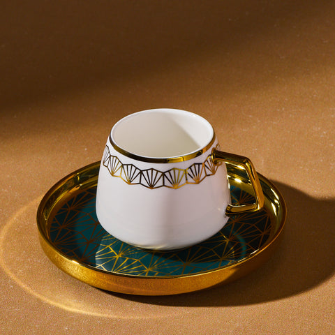 Karaca Verde 12 Piece Porcelain Espresso Turkish Coffee Cup Set for 6 People, 100ml, Multi