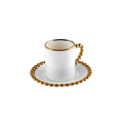 Karaca Boncuk 12-Piece Bone China Espresso Turkish Coffee Cup Set For 6 Persons, 80 Ml, White Gold