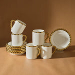 Karaca Boncuk 12-Piece Bone China Espresso Turkish Coffee Cup Set For 6 Persons, 80 Ml, White Gold