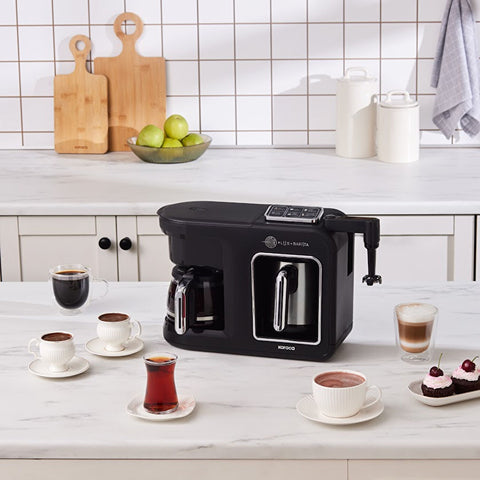 Karaca Hatır Plus Barista Steel 6 in 1 Sprekende Latte Cappuccino en Közde Turkse Koffiemachine Black Chrome