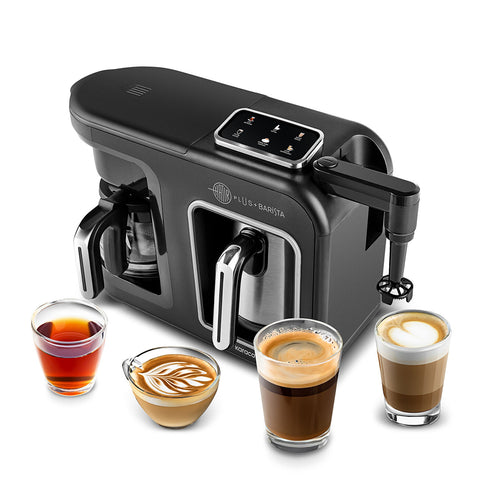 Karaca Hatır Plus Barista Steel 6 in 1 Sprekende Latte Cappuccino en Közde Turkse Koffiemachine Black Chrome