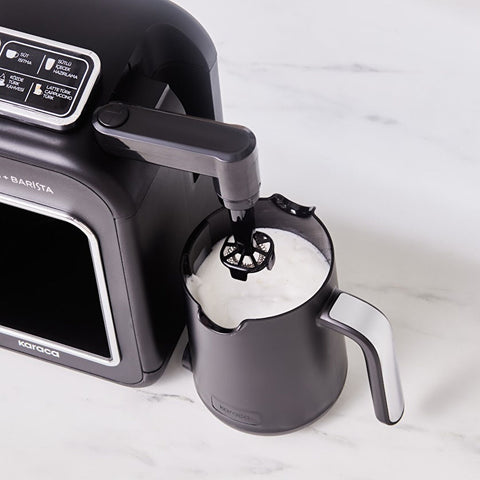 Karaca Hatır Plus Barista Steel 6 in 1 Sprekende Latte Cappuccino en Közde Turkse Koffiemachine Black Chrome