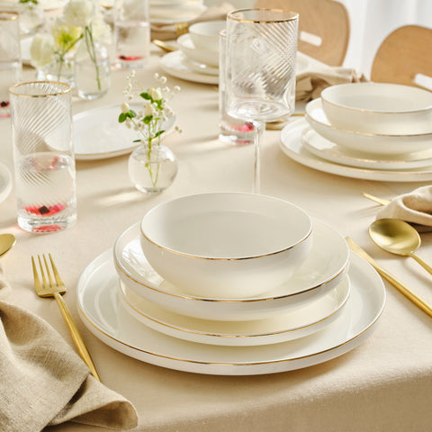 Karaca Red Carpet Collection Stream Bone Merope 53-Piece 12-Person Dinner Set Gold
 