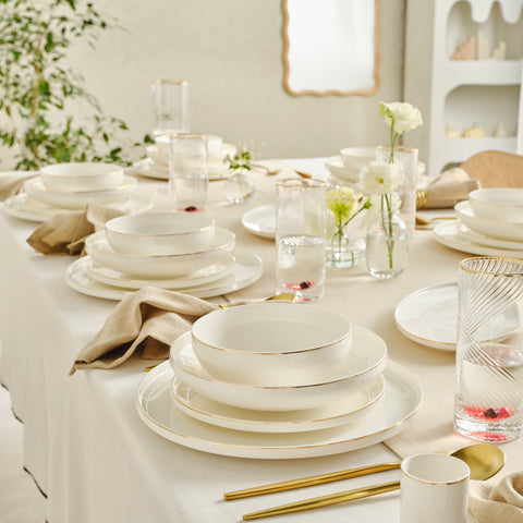 Karaca Red Carpet Collection Stream Bone Merope 53-Piece 12-Person Dinner Set Gold
 