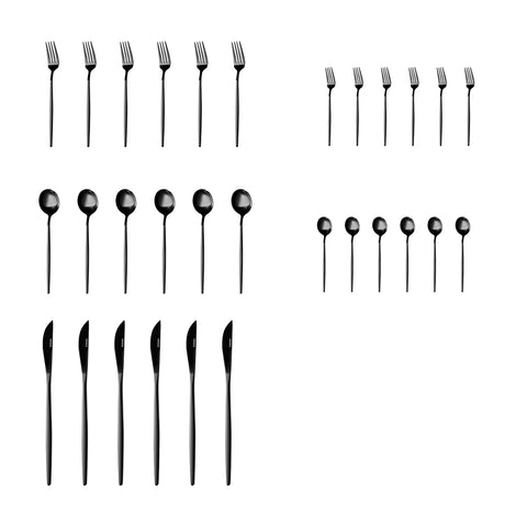 Karaca Orion Shiny Black 30-piece Cutlery Set for 6 People
