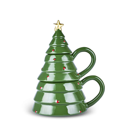 Karaca New Year Christmas Tree Mug Set, 400 ml