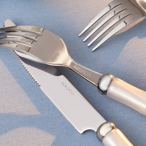 Karaca Ember Cutlery Set for 6 People, 24-Piece, Cream